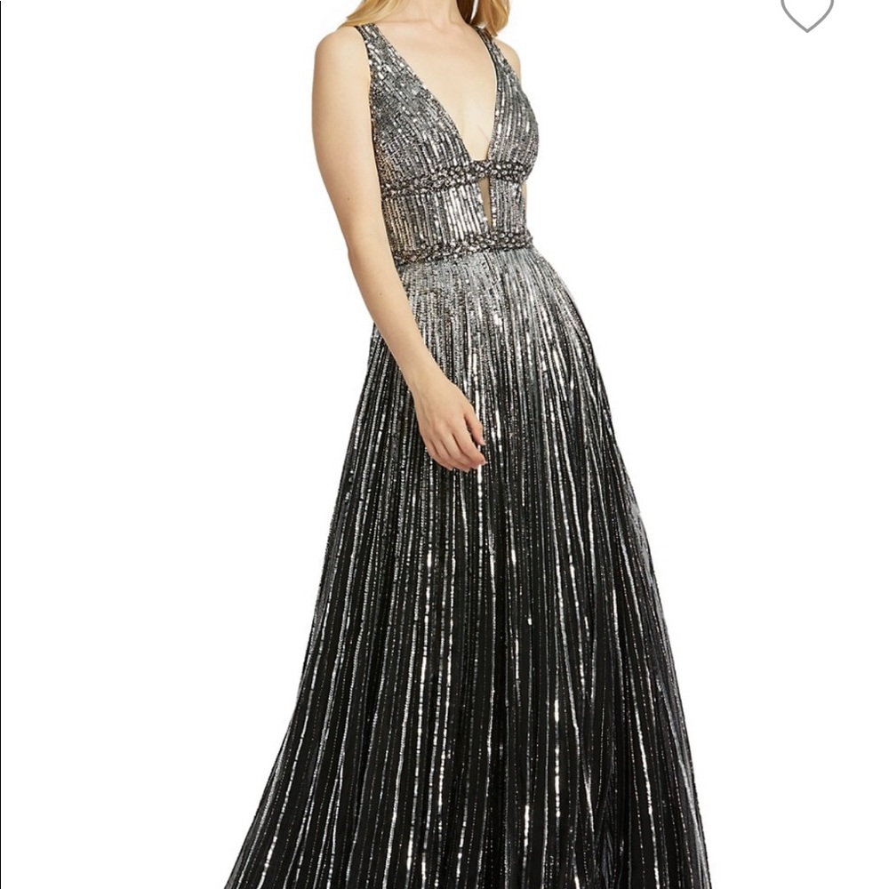 Mac Duggal V-Neck Sequin A-Line Gown